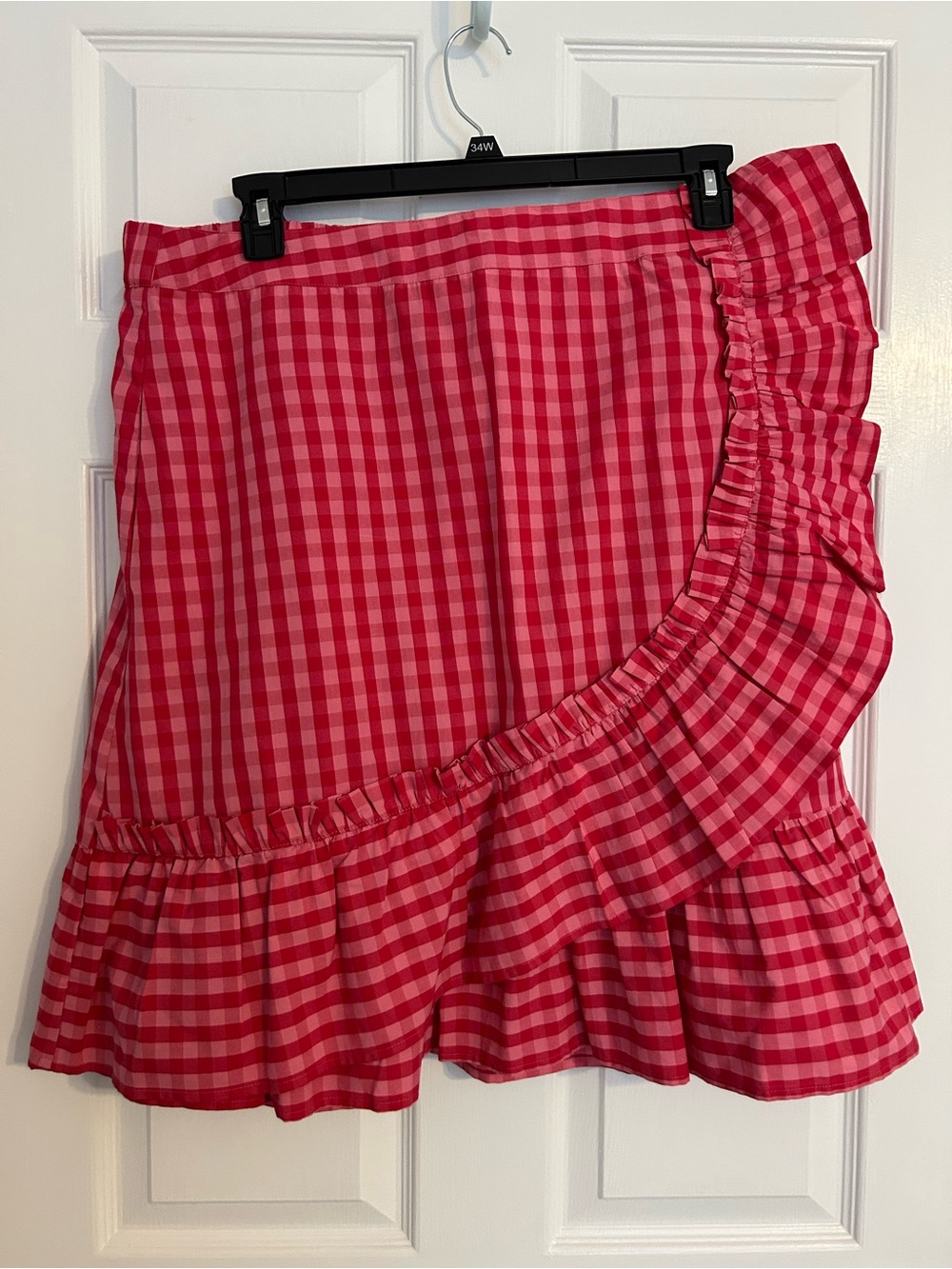 Draper James Red/Pink Gingham Asymmetrical Ruffle Wrap Skirt
